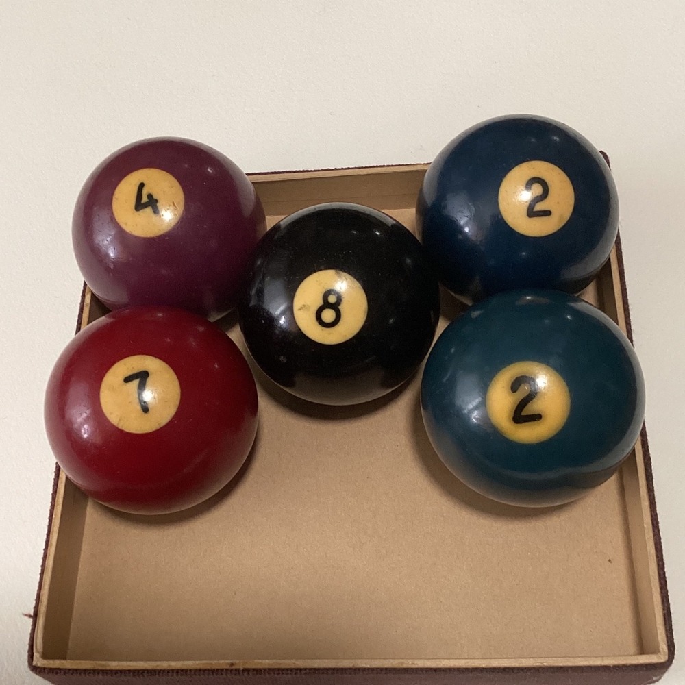 Vintage Billiard Pool Balls Set of 5 Replacement 8 7 4 2 Balls Multi Color Solid